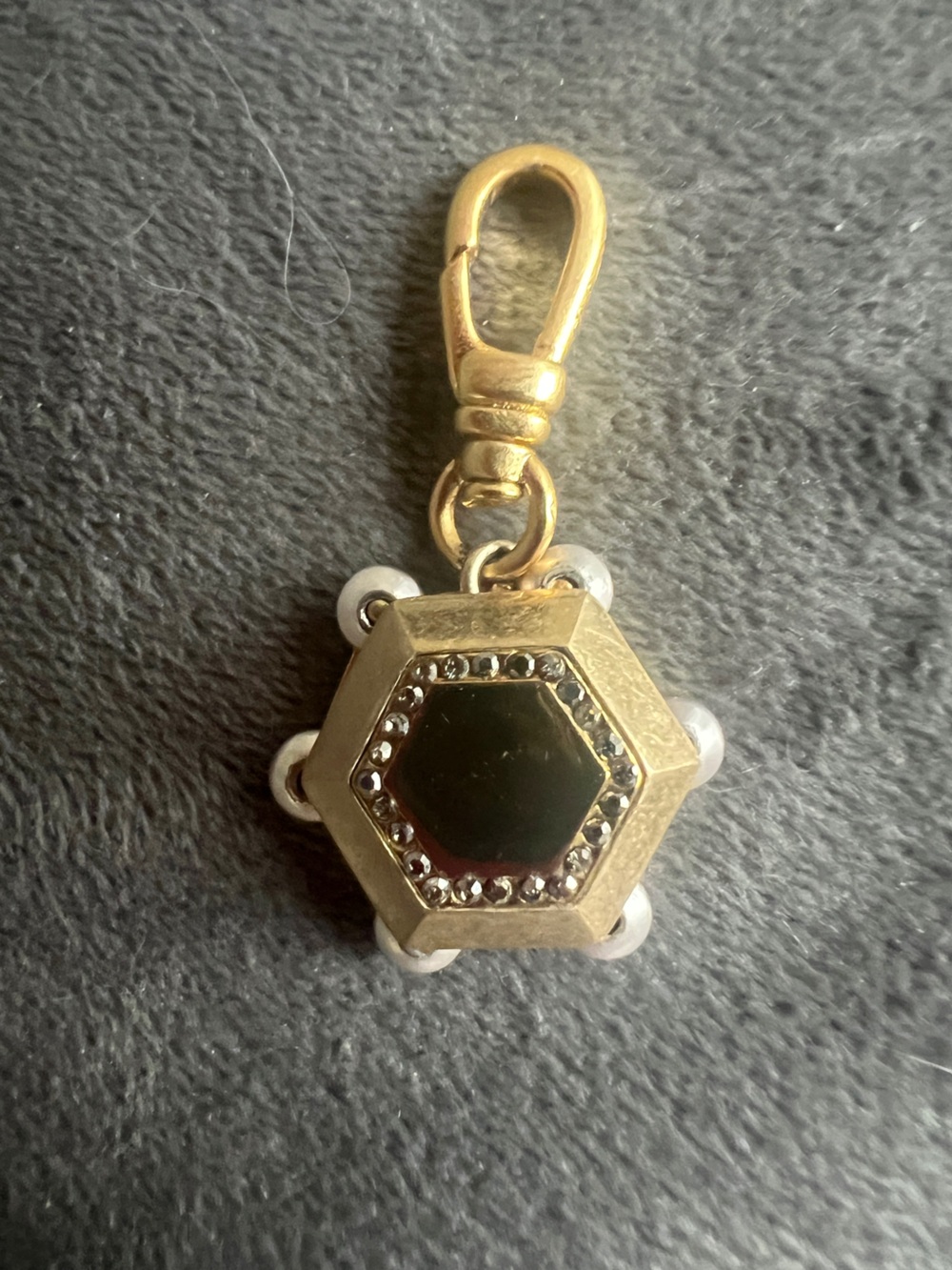 Lulu Frost Gold Tone Hexagon Keychain Charm mini.